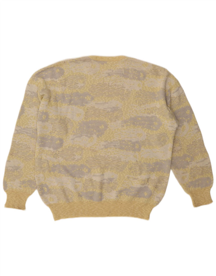 Vintage ανδρικό Abstract Pattern πουλόβερ με λαιμόκοψη IT 54 XL κίτρινο