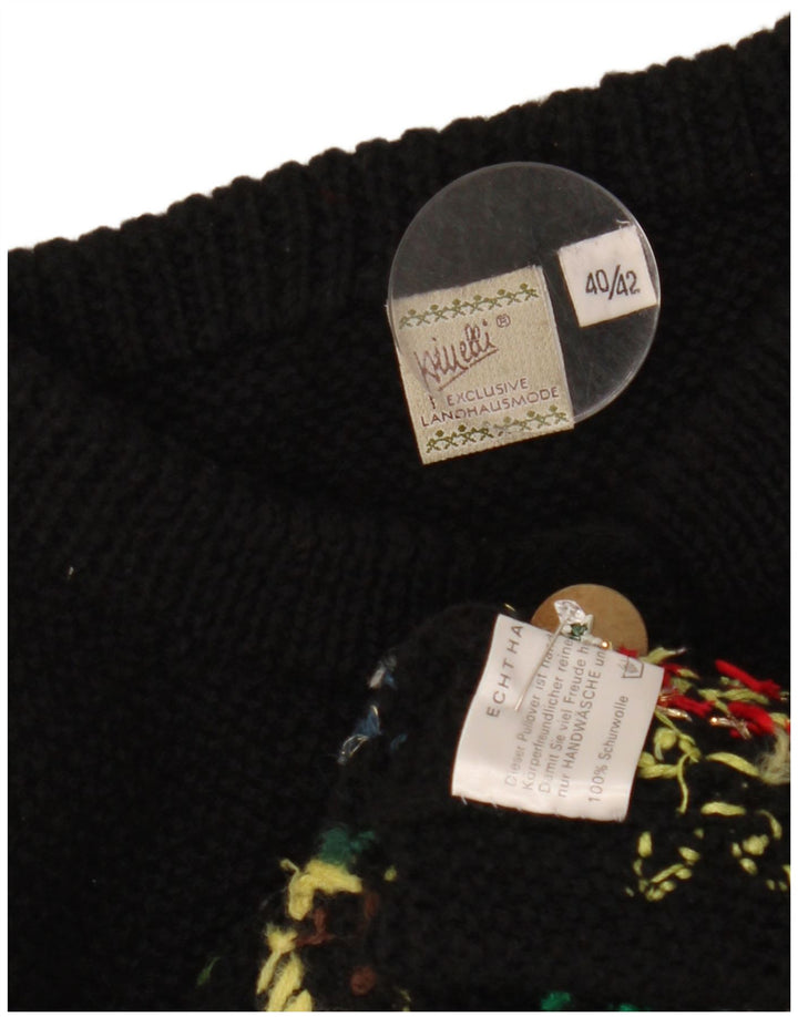 Vintage Γυναικείο πουλόβερ με ζακέτα EU 40/42 Μεσαίο μαύρο φλοράλ μαλλί