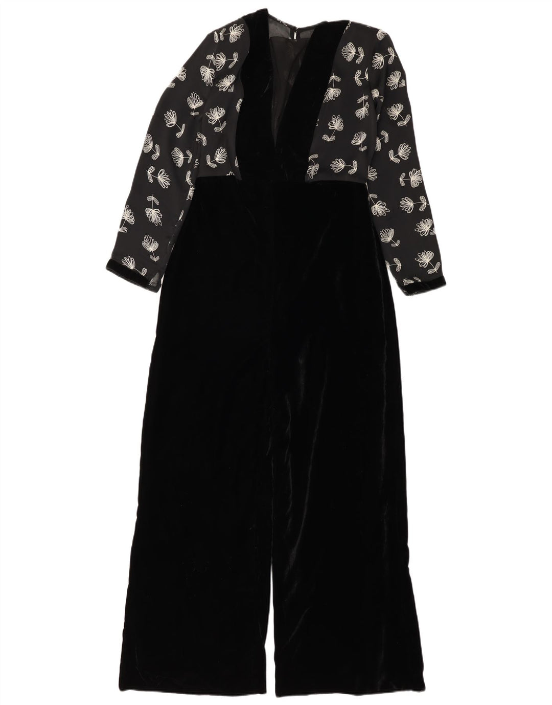 Vintage γυναικεία βελούδινη φόρμα UK 12 Medium Black Floral Polyester
