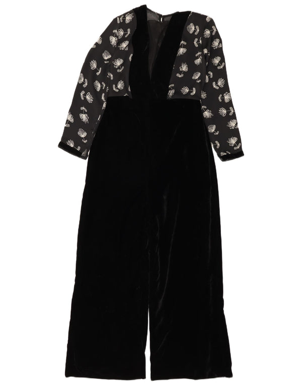 Vintage γυναικεία βελούδινη φόρμα UK 12 Medium Black Floral Polyester