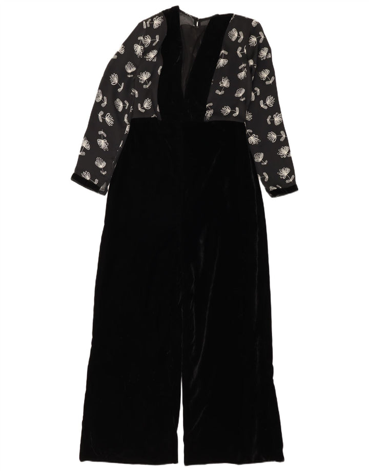 Vintage γυναικεία βελούδινη φόρμα UK 12 Medium Black Floral Polyester
