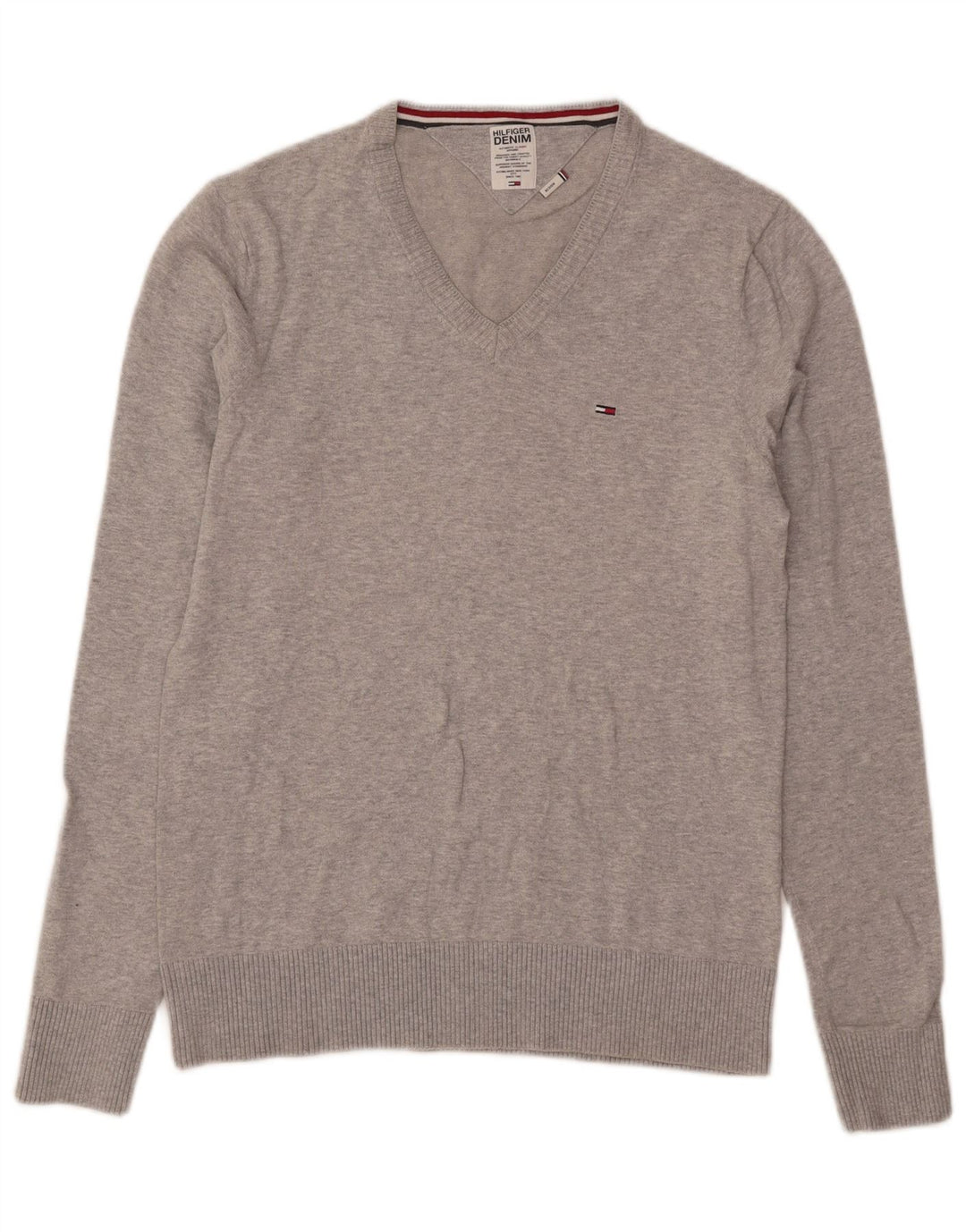 Ανδρικό πουλόβερ Tommy Hilfiger με V λαιμόκοψη, βαμβακερό μεσαίο γκρι