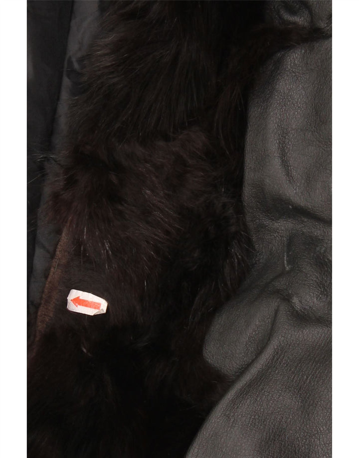 Vintage Γυναικείο Γούνινο Δερμάτινο Μπουφάν UK 14 Medium Μαύρο