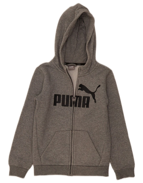 Puma Boys γραφικό πουλόβερ με κουκούλα με φερμουάρ 9-10 ετών γκρι βαμβακερό