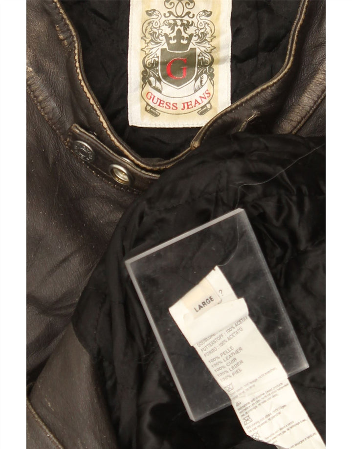 GUESS Ανδρικό Δερμάτινο Μπουφάν Racer UK 40 Large Brown Δερμάτινο