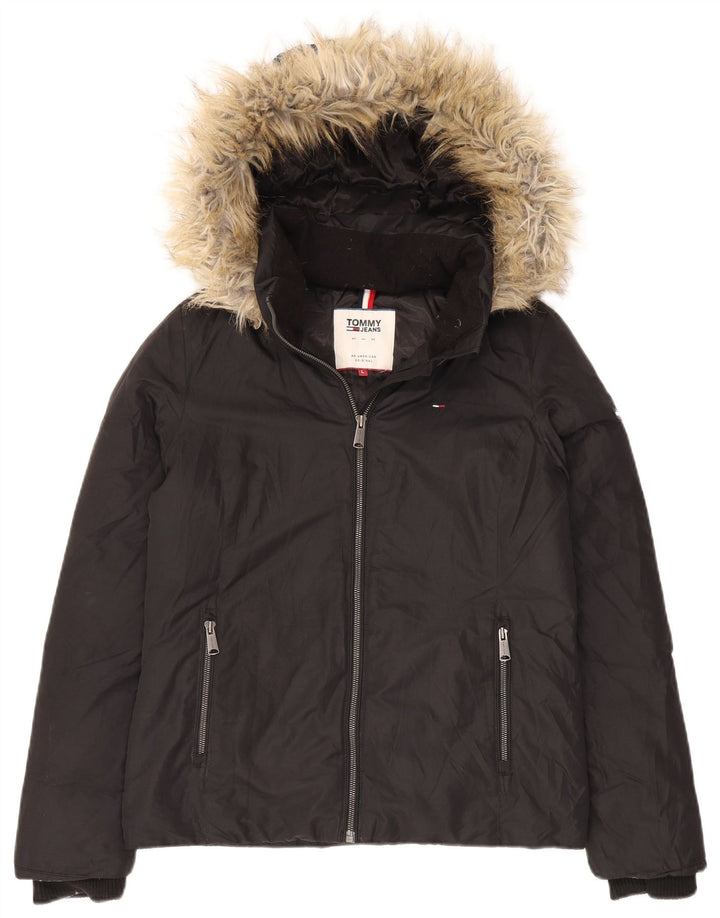 Tommy Hilfiger γυναικείο μπουφάν με κουκούλα UK 16 μεγάλο μαύρο πολυεστέρα
