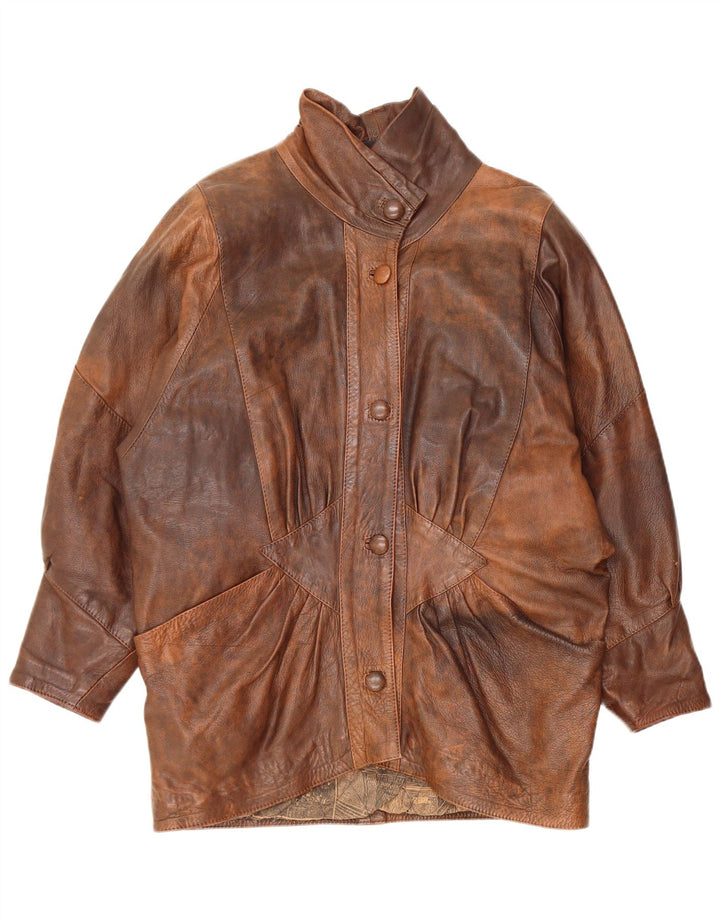 Vintage Γυναικείο Oversized Δερμάτινο Μπουφάν UK 10 Small Brown Δερμάτινο