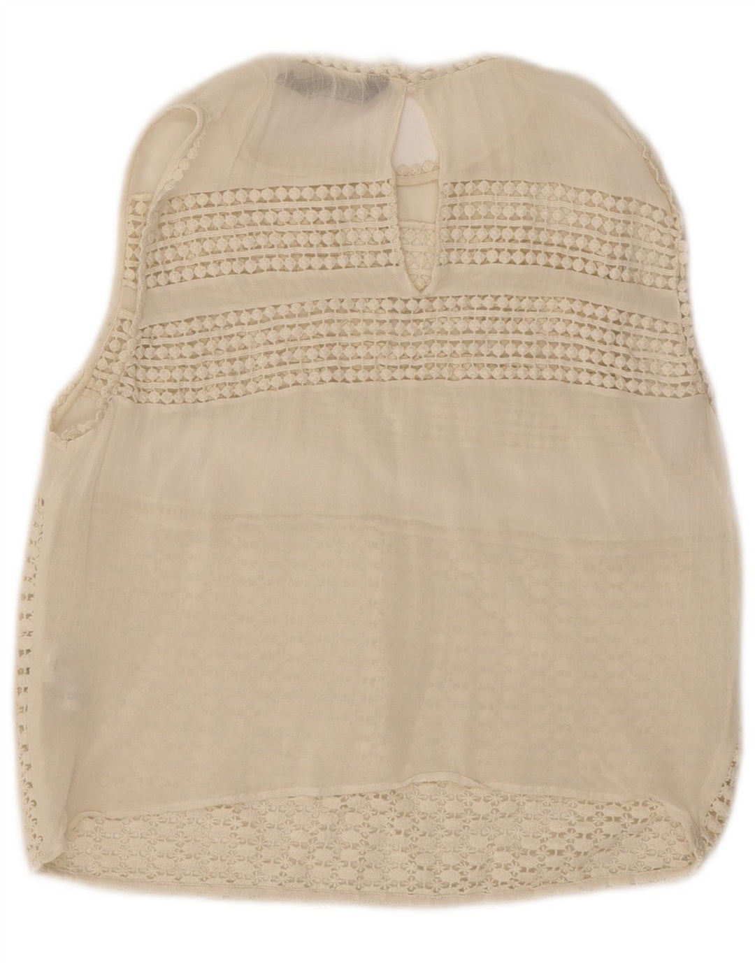 Zara Γυναικεία Crop Αμάνικη Δαντέλα Μπλούζα Τοπ UK 12 Μεσαίου Λευκού Πολυεστέρα