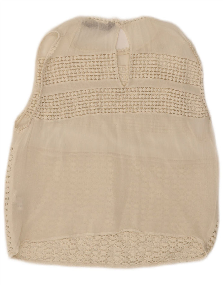 Zara Γυναικεία Crop Αμάνικη Δαντέλα Μπλούζα Τοπ UK 12 Μεσαίου Λευκού Πολυεστέρα
