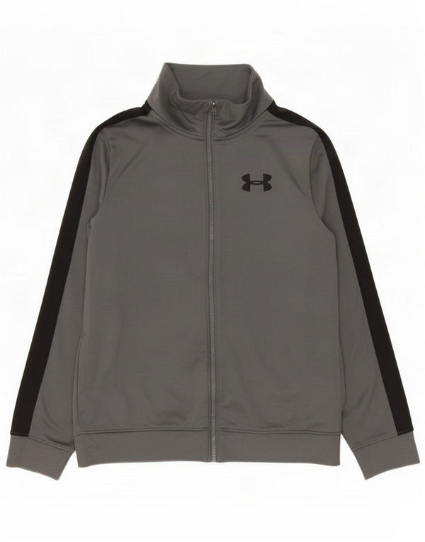 Under Armor Boys Trackssuit Top Jacket 11-12 Years Large Grey Colourblock