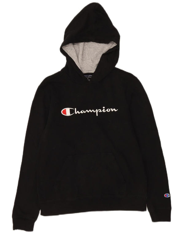 Champion Womens Graphic Hoodie Jumper UK 18 XL Black Cotton