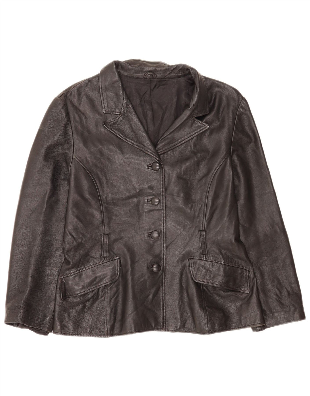 Vintage γυναικείο δερμάτινο τζάκετ με 4 κουμπιά UK 14 Medium Black Classic