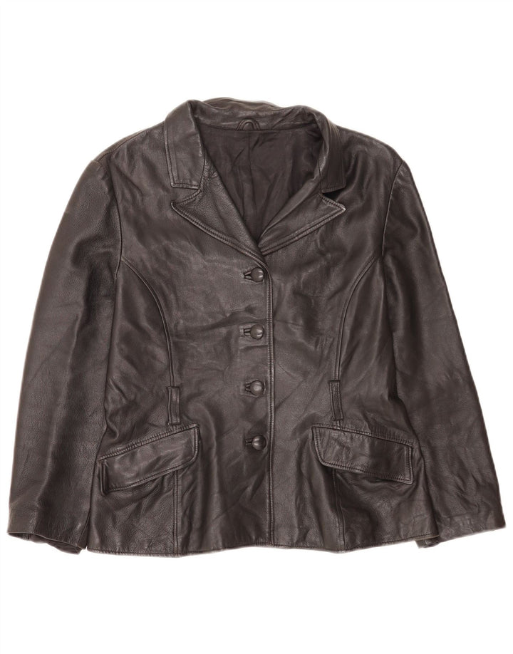 Vintage γυναικείο δερμάτινο τζάκετ με 4 κουμπιά UK 14 Medium Black Classic