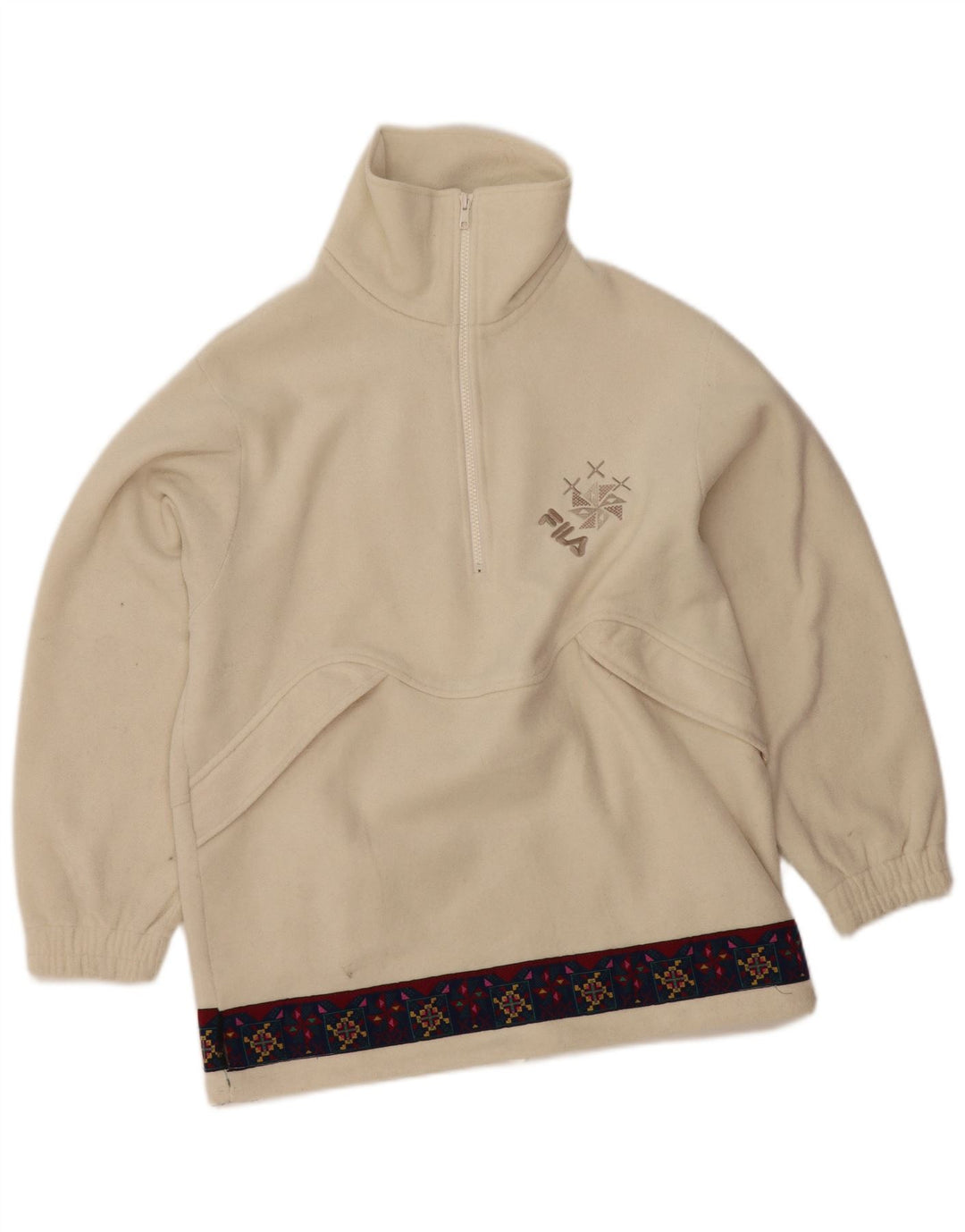 Γυναικείο γραφικό φερμουάρ FILA Fleece Jumper IT 46 Μεγάλο υπόλευκο γεωμετρικό