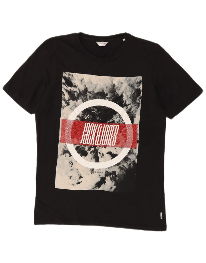 JACK & JONES Ανδρικό γραφικό T-Shirt Top Μεσαίο μαύρο βαμβακερό
