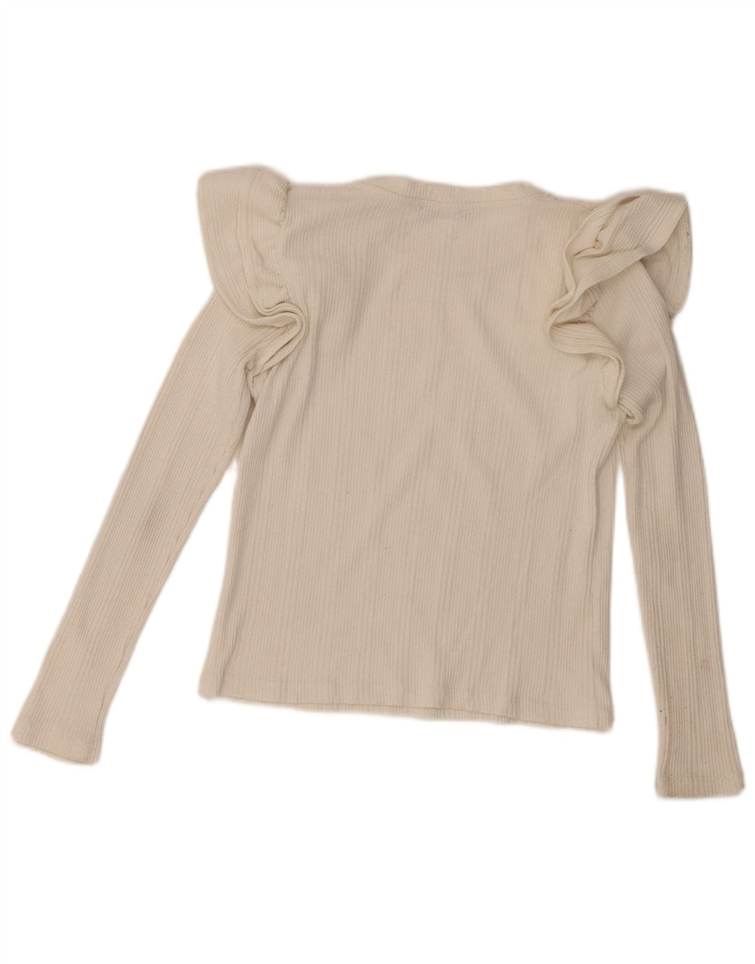 Zara Γυναικείο βολάν μπλούζα Μακρυμάνικο UK 10 Small Off White