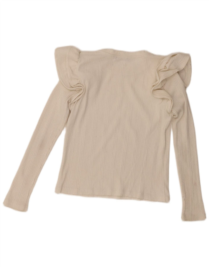 Zara Γυναικείο βολάν μπλούζα Μακρυμάνικο UK 10 Small Off White