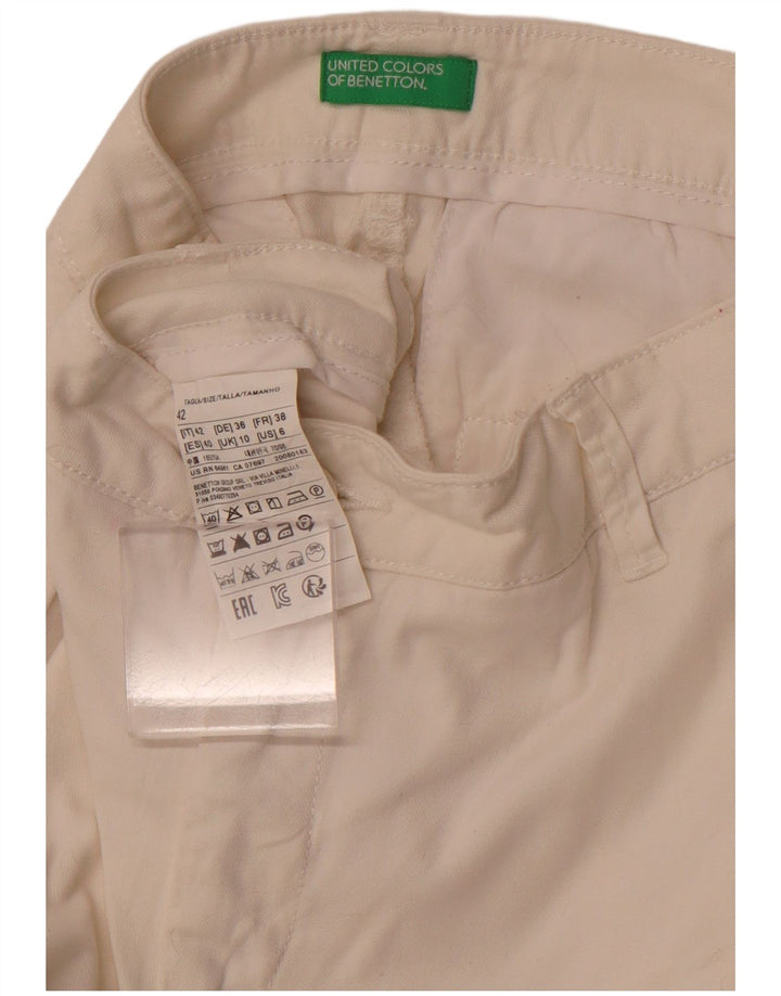 BENETTON Γυναικείο ίσιο παντελόνι Chino UK 10 Small W28 L28 Λευκό βαμβακερό