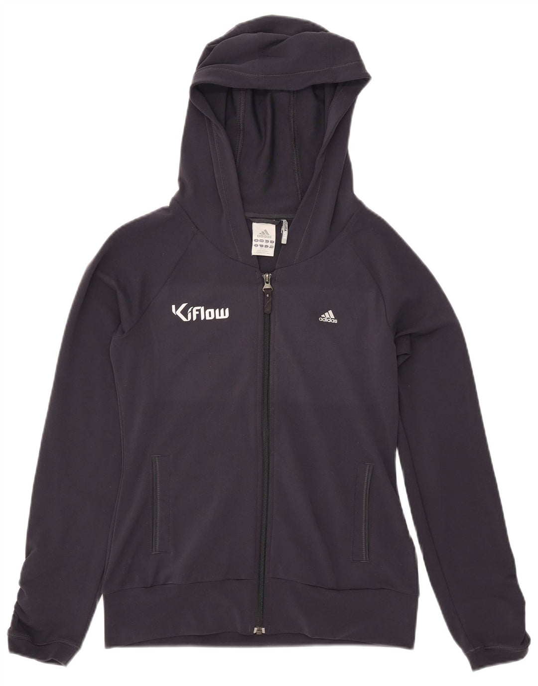 Γυναικείο πουλόβερ με κουκούλα με φερμουάρ Adidas UK 12 μεσαίο πολυεστέρας Navy