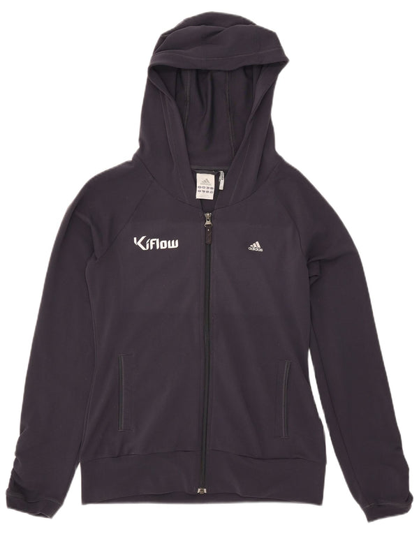 Γυναικείο πουλόβερ με κουκούλα με φερμουάρ Adidas UK 12 μεσαίο πολυεστέρας Navy