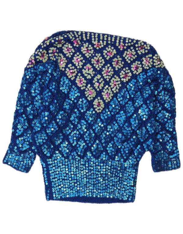 Vintage γυναικείο πουλόβερ με λαιμό σκάφος UK 12 Medium Blue Argyle/Diamond
