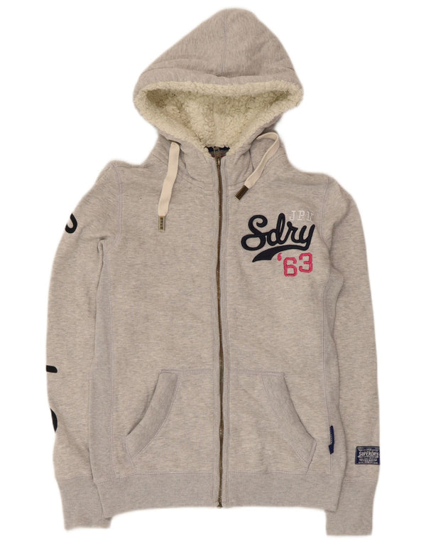 Superdry Γυναικείο πουλόβερ με κουκούλα με φερμουάρ UK 12 μεσαίο βαμβακερό γκρι