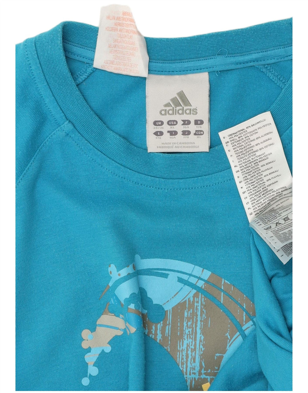 Adidas Boys Graphic T-Shirt Top 15-16 Years Blue Polyester