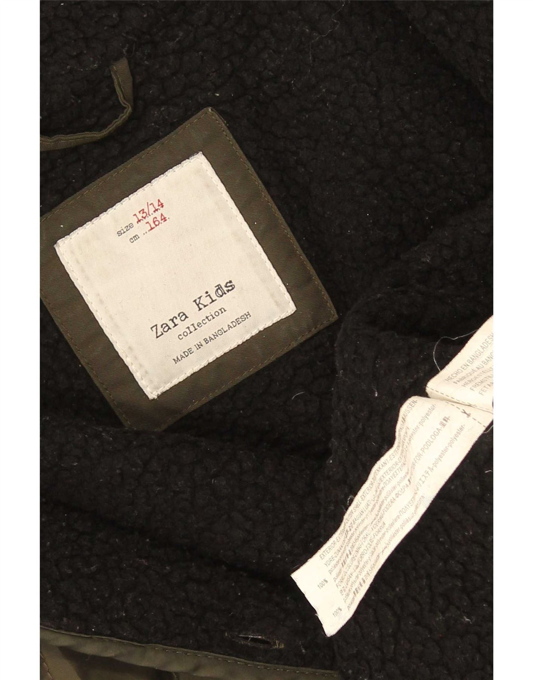 Zara Boys Hooded Liner Καπιτονέ μπουφάν 13-14 ετών Χακί Πολυεστέρας