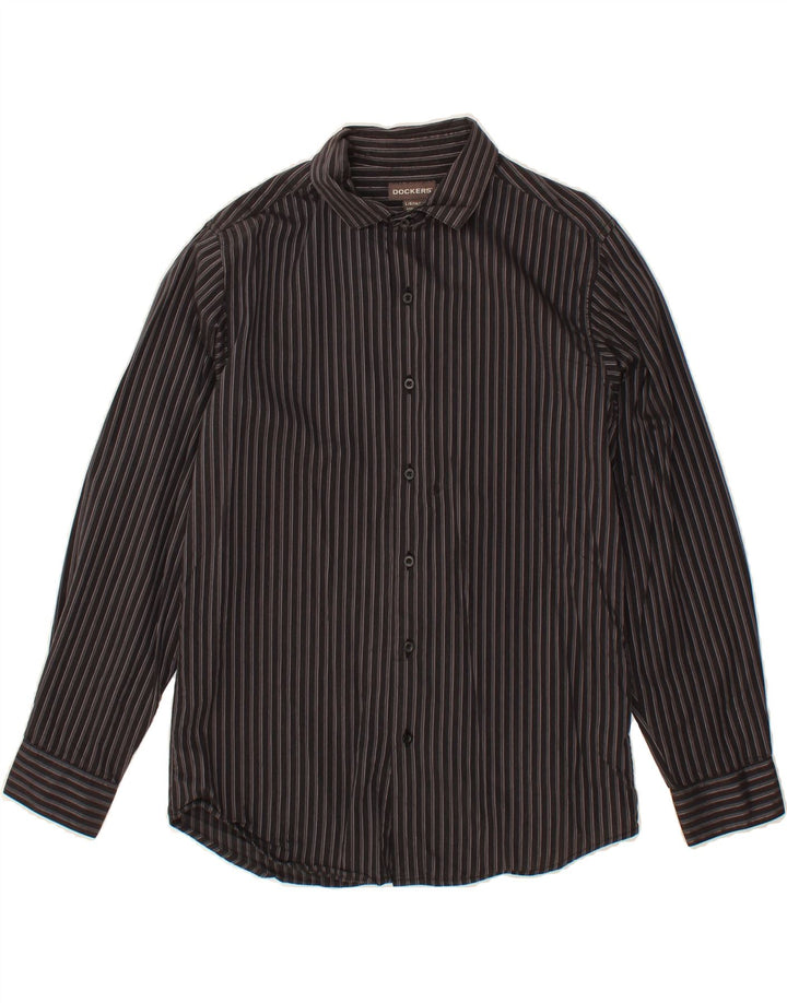 DOCKERS Boys Shirt 14-15 Years Large Black Striped Cotton Vintage Dockers and Second-Hand Dockers from Messina Hembry 