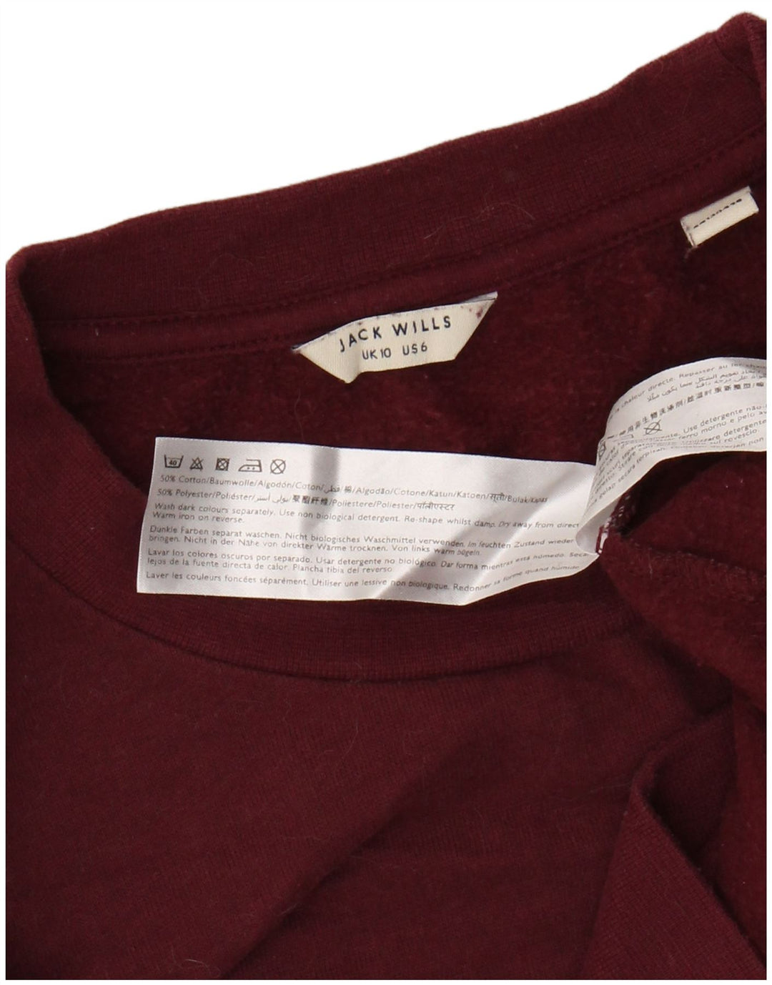 JACK WILLS Γυναικείο φούτερ μεγάλου μεγέθους Jumper UK 10 Small Maroon βαμβακερό
