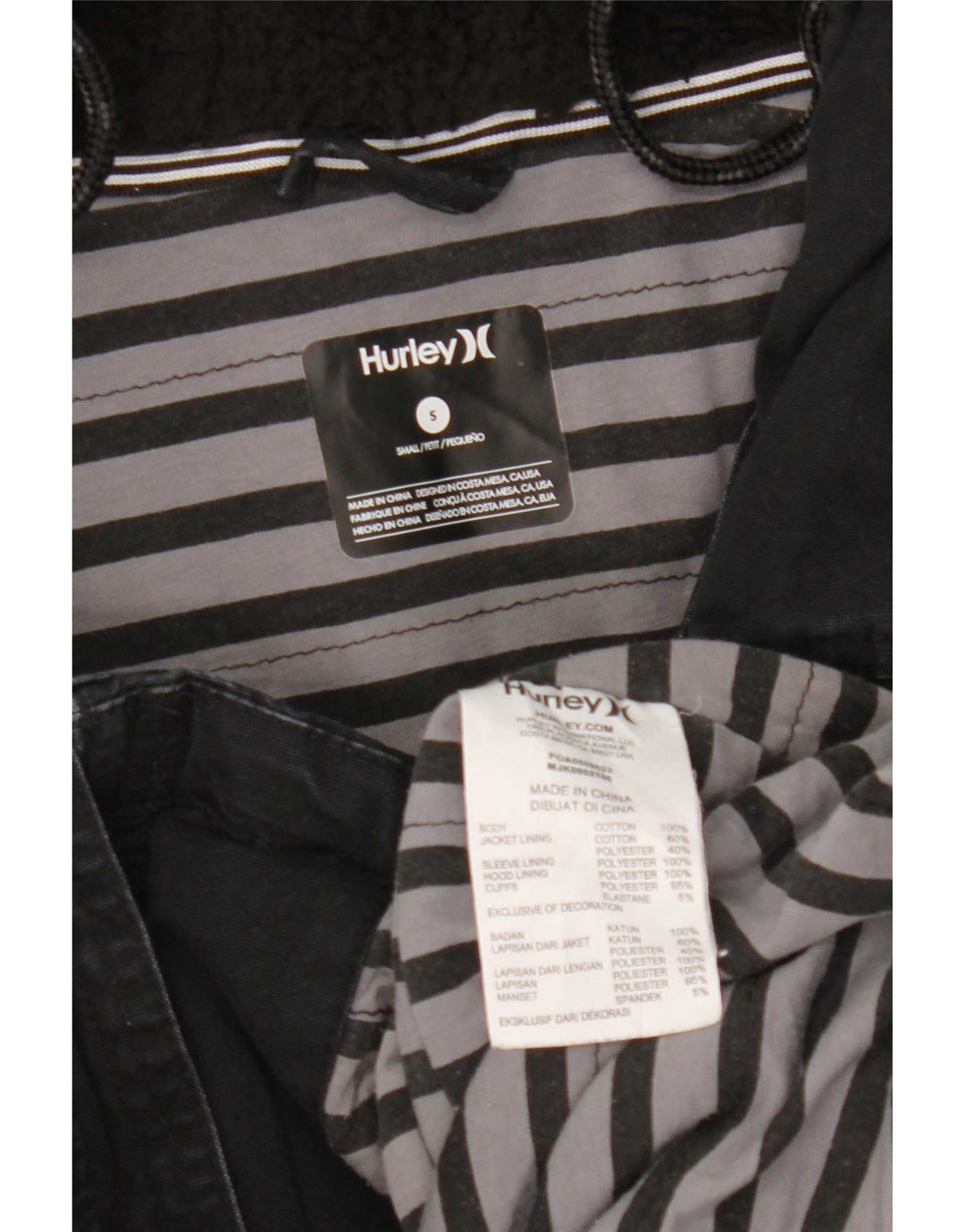 Ανδρικό μπουφάν Parka με κουκούλα Hurley UK 36 Small μαύρο βαμβακερό