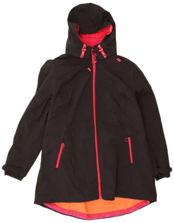 Vintage γυναικείο μπουφάν με κουκούλα Loose Fit Windbreaker UK 18 XL Μαύρο πολυεστέρα