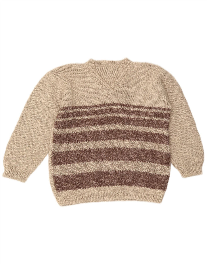 VINTAGE Γυναικείο πουλόβερ με λαιμόκοψη UK 16 Μεγάλο μπεζ χρώμα