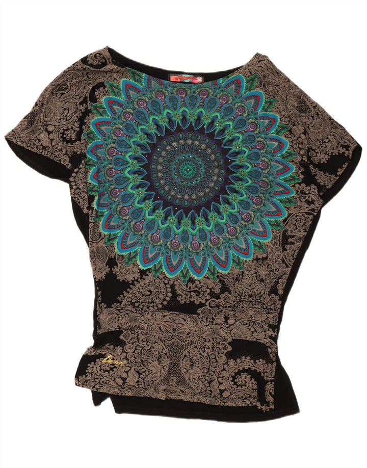 Desigual Γυναικεία Oversized γραφική μπλούζα Top UK 14 Medium Black Paisley
