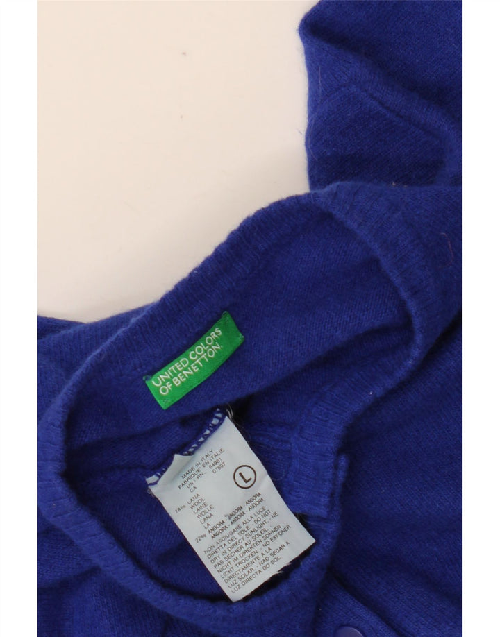 BENETTON Γυναικείο πουλόβερ Crop Cardigan UK 14 Large Blue Wool