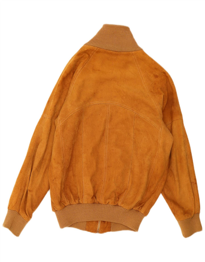 Vintage Ανδρικό Suede Bomber Jacket IT 50 Large Beige Leather