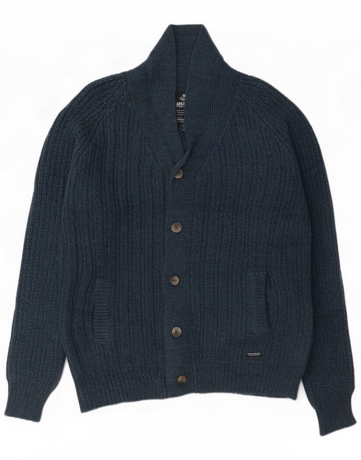 Ανδρικό πουλόβερ ζακέτα Threadbare Large Navy Blue Acrylic