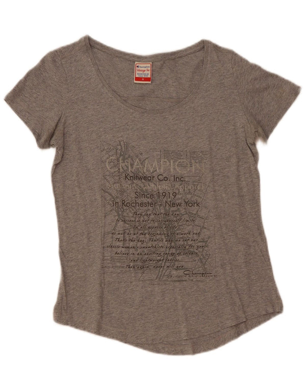 Champion Womens Heritage Fit Graphic T-shirt Top UK 12 Medium Grey Flecked