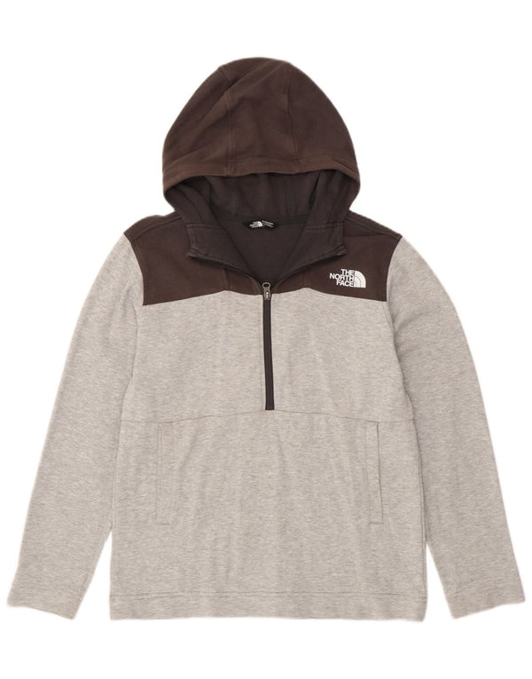 The North Face Boys Zip Neck Hoodie Jumper 14-15 Years XL Grey Colourblock