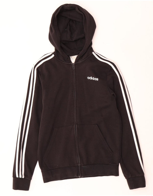 Ανδρικό πουλόβερ Adidas με φερμουάρ με κουκούλα, μικρό μαύρο βαμβακερό