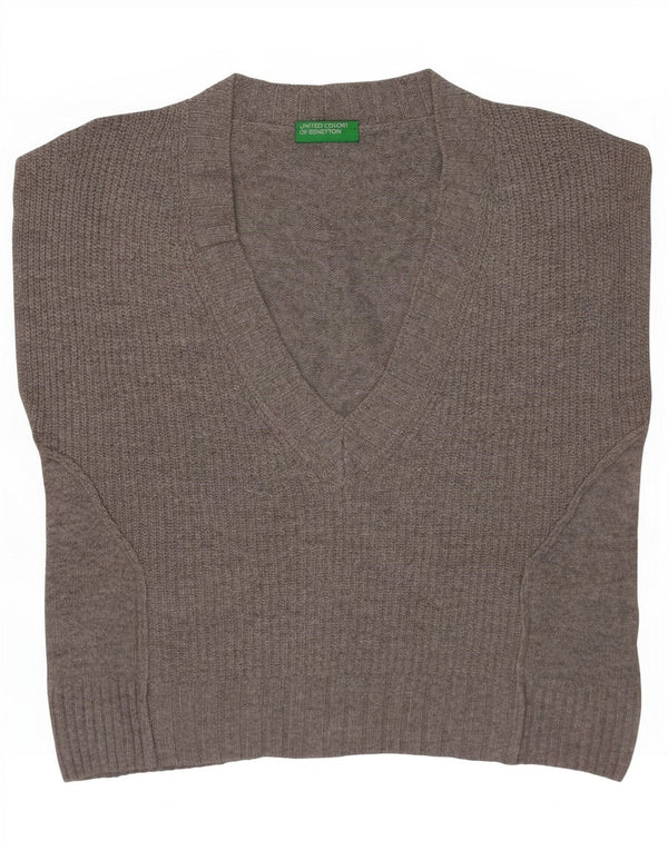 Benetton Γυναικείο Crop Oversized Vest Tank Top UK 6 XS Grey Wool