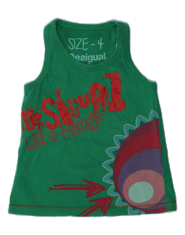 DESIGUAL Girls Graphic Vest Top 3-4 Years Green Geometric Cotton | Vintage Desigual | Thrift | Second-Hand Desigual | Used Clothing | Messina Hembry 