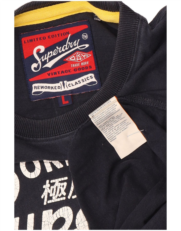 Ανδρικό γραφικό T-Shirt Superdry Top Large Navy Blue από βαμβάκι