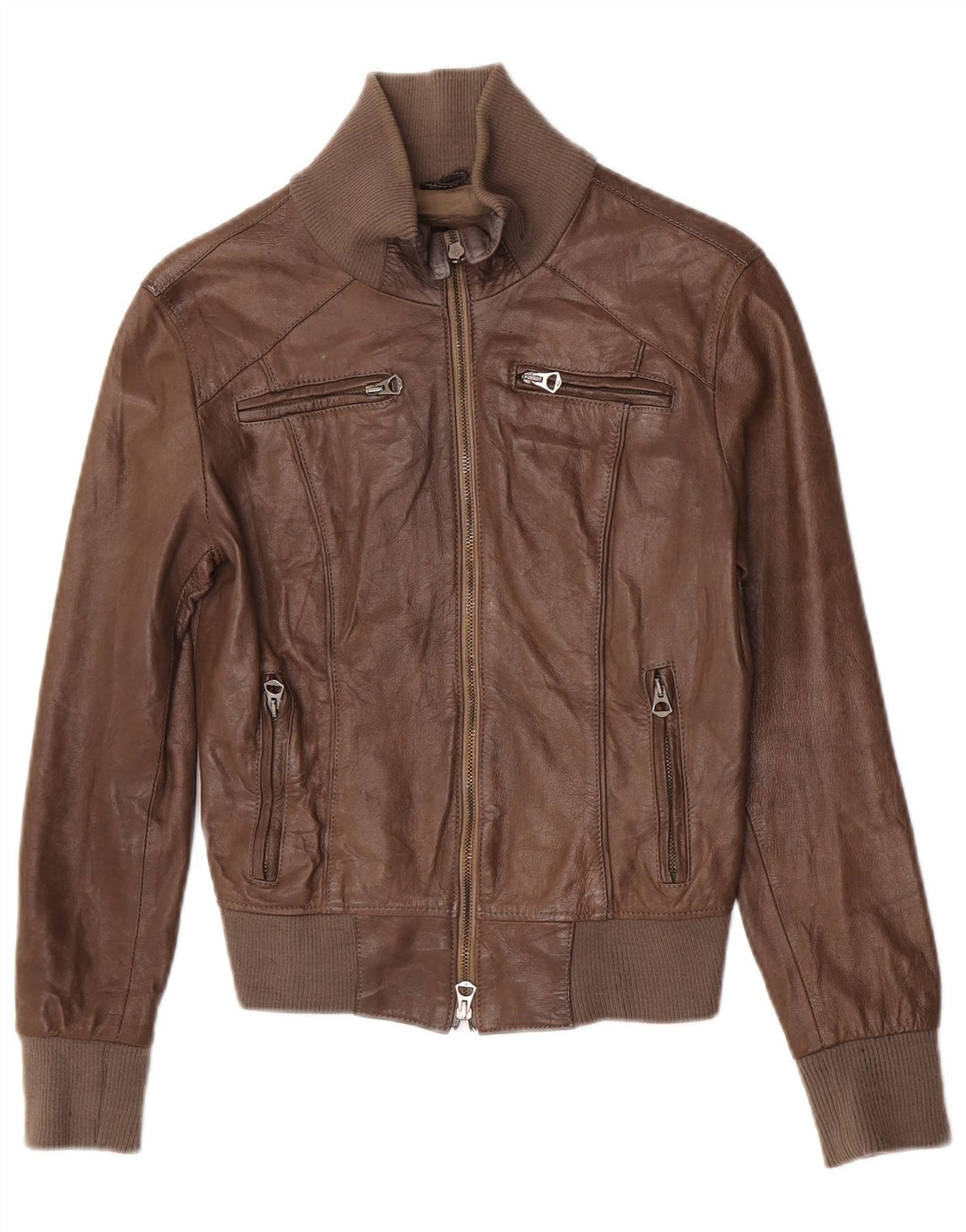 Vintage Γυναικείο Crop Δερμάτινο Μπουφάν IT 40 Small Brown