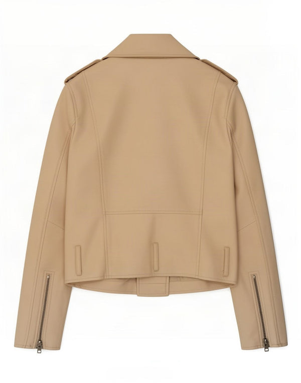 Zara Womens Military Crop Faux Leather Biker Jacket UK 10 Small Beige