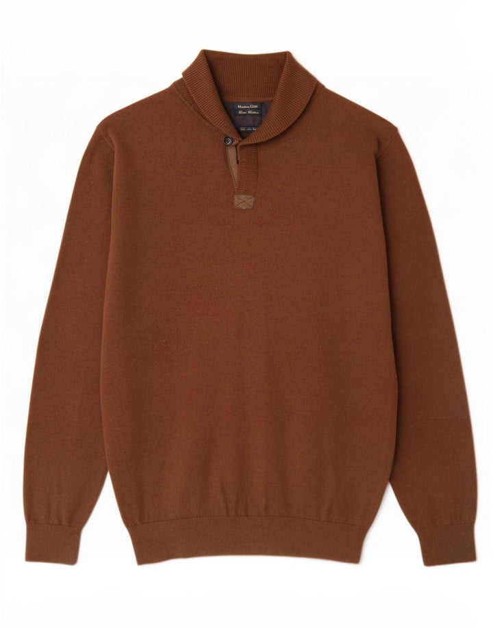 Ανδρικό πουλόβερ Massimo Dutti με σάλι λαιμό XL Καφέ βαμβακερό