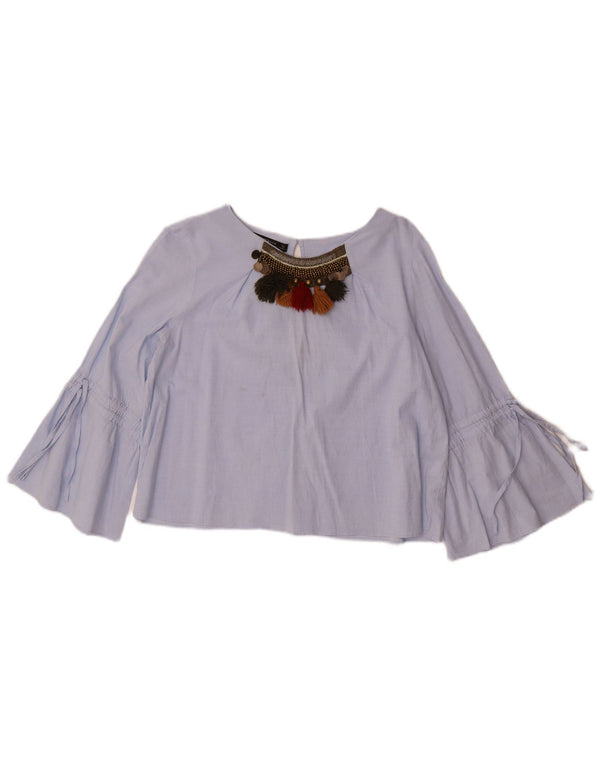 Zara Γυναικείο 3/4 μανίκι Crop Top UK 14 Medium Blue