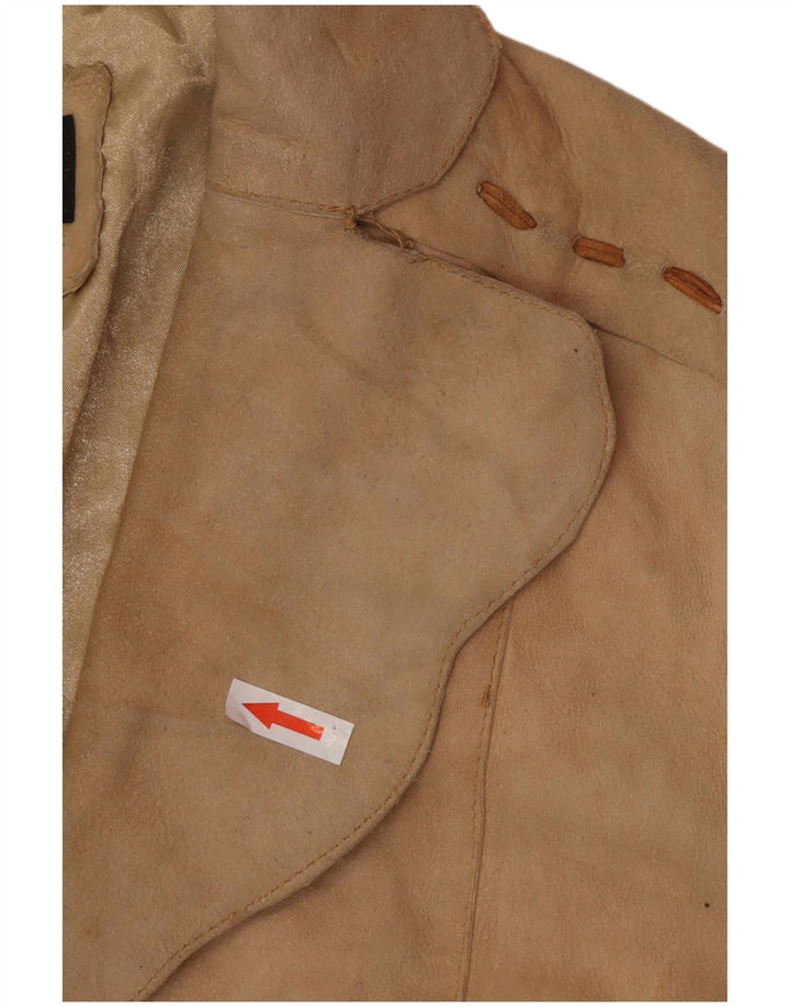 Vintage Γυναικείο Suede Leather Coat UK 12 Medium Beige Leather