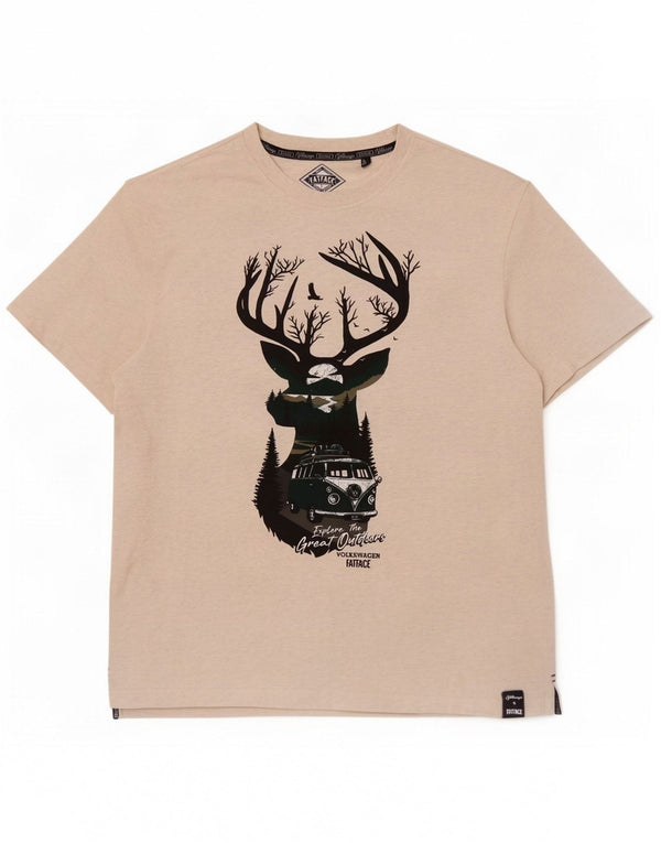 Fat Face Mens Graphic T-Shirt Top Large Off White Flecked Cotton