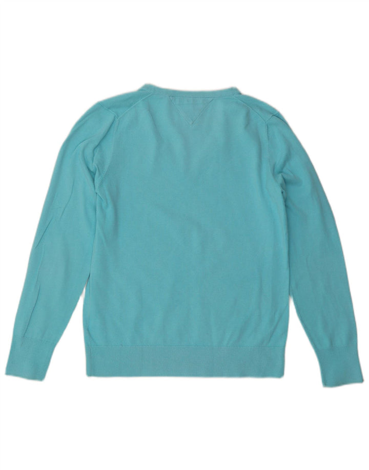 TOMMY HILFIGER Γυναικείο πουλόβερ με λαιμόκοψη με V λαιμόκοψη UK 14 μεγάλο μπλε βαμβακερό